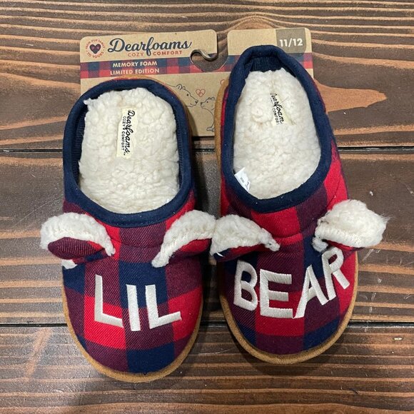 5/$20 NEW Kids 13-1 Dearfoams Plaid LIL BEAR Slippers - Picture 3 of 10